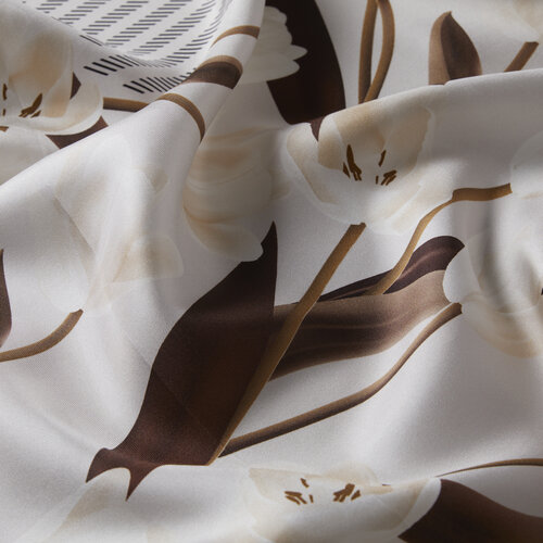 Brown Beige Tulipa Twill Silk Scarf