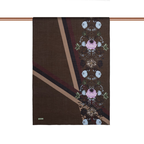Brown Botanical Print Tencel Scarf 