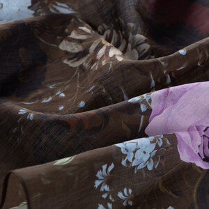 Brown Botanical Print Tencel Scarf - Thumbnail