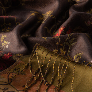 Brown Brocade Reversible Prime Silk Scarf - Thumbnail