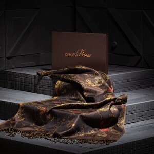 Brown Brocade Reversible Prime Silk Scarf - Thumbnail