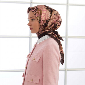 Brown Carnival Twill Silk Scarf - Thumbnail