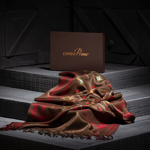 Brown Carpet Design Cross Stich Prime Silk Scarf - Thumbnail