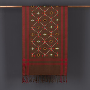 Brown Carpet Design Cross Stich Prime Silk Scarf - Thumbnail