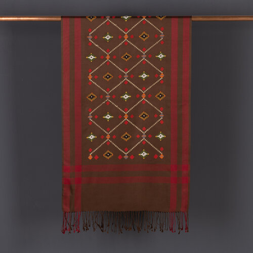Brown Carpet Design Cross Stich Prime Silk Scarf