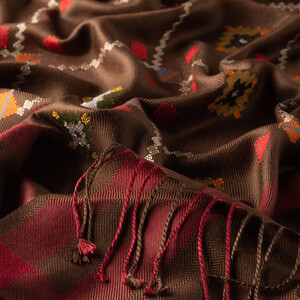 Brown Carpet Design Cross Stich Prime Silk Scarf - Thumbnail