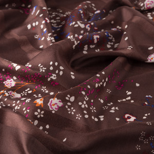 Brown Celebration Print Satin Silk Scarf - Thumbnail