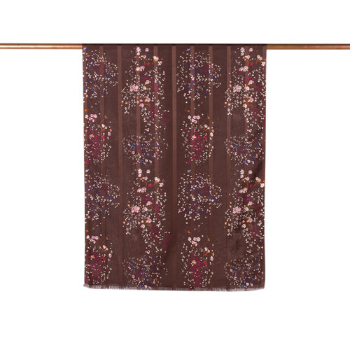 Brown Celebration Print Satin Silk Scarf