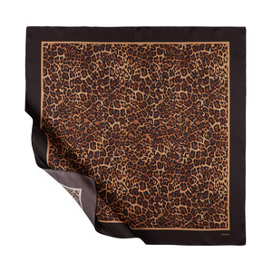 Brown Cheetah Print Silk Twill Scarf - Thumbnail