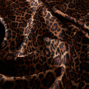 Brown Cheetah Print Silk Twill Scarf - Thumbnail