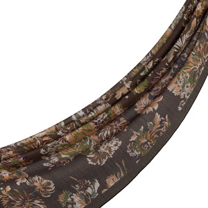 ipekevi - Brown Chrysanthemum Print Tencel Scarf