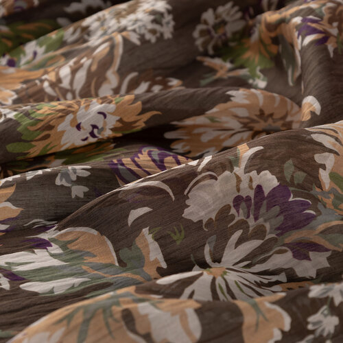 Brown Chrysanthemum Print Tencel Scarf