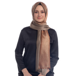 Brown Copper Lady Lurex Silk Scarf - Thumbnail