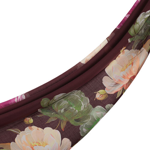 Brown Fuchsia Chain Peony Patterned Tencel Scarf