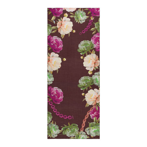 Brown Fuchsia Chain Peony Patterned Tencel Scarf