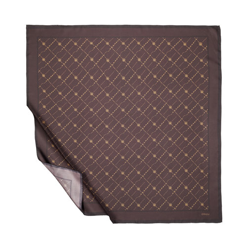 Brown Gold Monogram Silk Twill Scarf