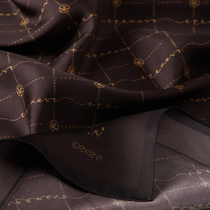 Brown Gold Monogram Silk Twill Scarf - Thumbnail