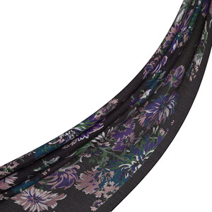 Brown Green Chrysanthemum Print Tencel Scarf - Thumbnail