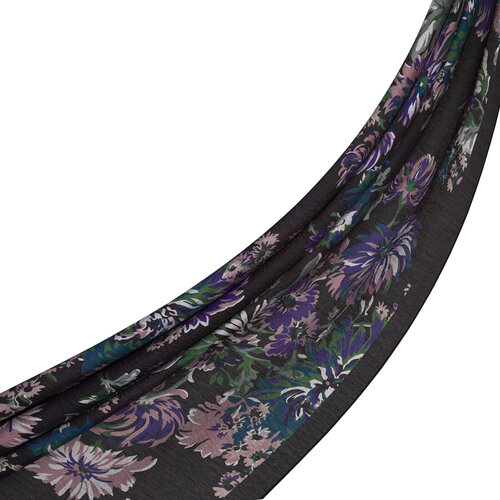 Brown Green Chrysanthemum Print Tencel Scarf
