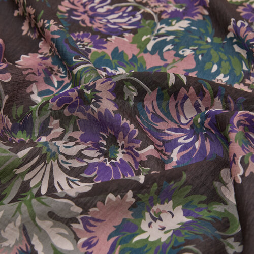 Brown Green Chrysanthemum Print Tencel Scarf