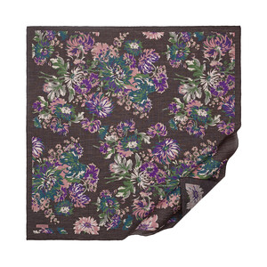 Brown Green Chrysanthemum Print Tencel Scarf - Thumbnail