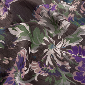 Brown Green Chrysanthemum Print Tencel Scarf - Thumbnail