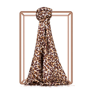Brown Leopard Print Silk Scarf - Thumbnail