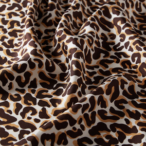 Brown Leopard Print Silk Twill Scarf - Thumbnail