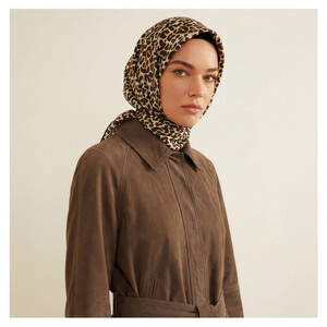 Brown Leopard Print Silk Twill Scarf - Thumbnail