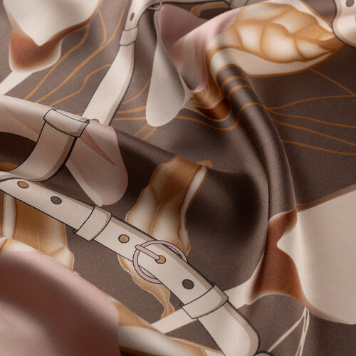 Brown Lilac Dream Print Silk Scarf