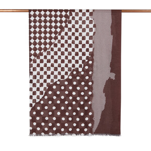 Brown Mixed Geometric Print Scarf - Thumbnail
