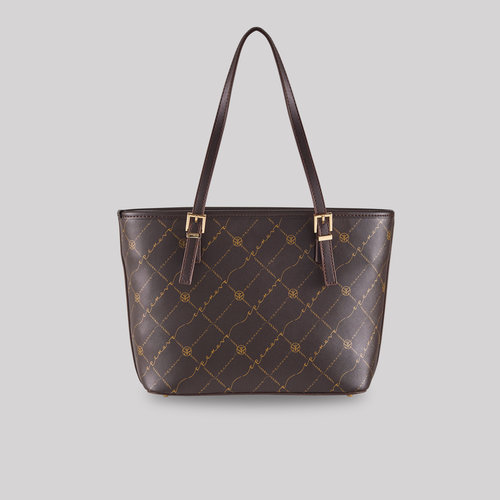 Brown Monogram Buckle Detailed Tote Bag