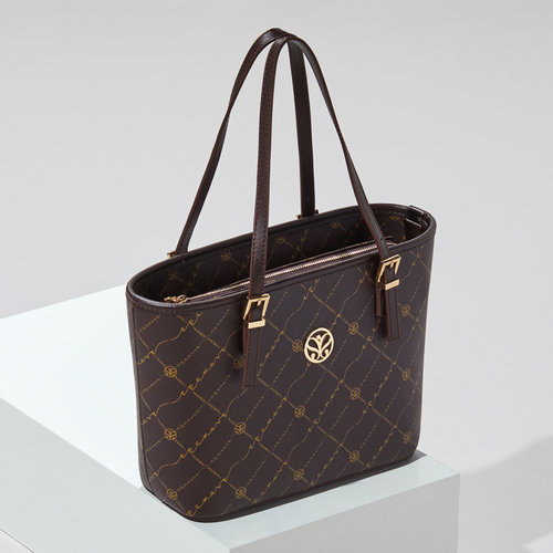 Brown Monogram Buckle Detailed Tote Bag