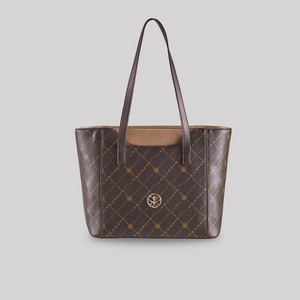 Brown Monogram Pocket Detailed Tote Bag - Thumbnail