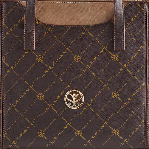 Brown Monogram Pocket Detailed Tote Bag