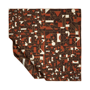 Brown Mosaic Patterned Twill Silk Scarf - Thumbnail