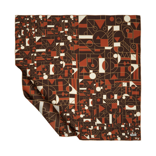 Brown Mosaic Patterned Twill Silk Scarf