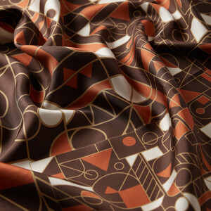 Brown Mosaic Patterned Twill Silk Scarf - Thumbnail
