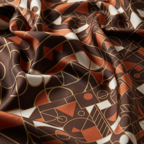 Brown Mosaic Patterned Twill Silk Scarf