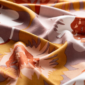 Brown Nihavent Print Silk Scarf - Thumbnail