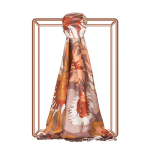 Brown Nihavent Print Silk Scarf - Thumbnail