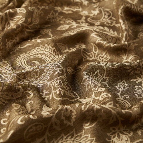 Brown Paisley Leaf Patterned Wool Silk Scarf