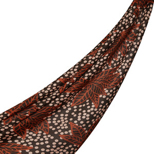 Brown Polka Leaf Wool Silk Scarf - Thumbnail