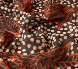 Brown Polka Leaf Wool Silk Scarf - Thumbnail