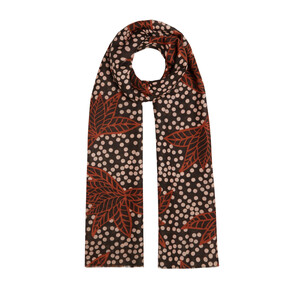 Brown Polka Leaf Wool Silk Scarf - Thumbnail