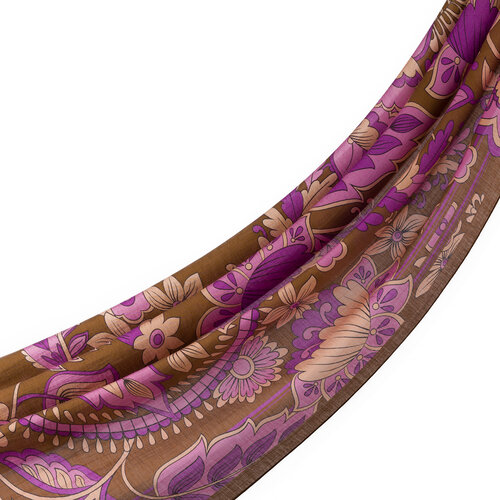 Brown Purple Royal Ivy Pattern Tencel Scarf