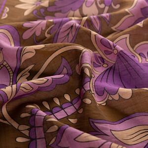 Brown Purple Royal Ivy Pattern Tencel Scarf - Thumbnail