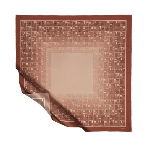 Brown Qufi Pattern Silk Twill Scarf