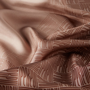 ipekevi - Brown Qufi Pattern Silk Twill Scarf (1)