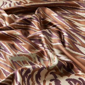 Brown Retro Zigzag Twill Silk Scarf - Thumbnail